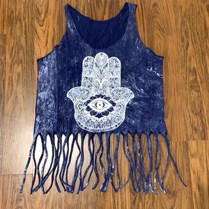 blue tie-dye hamsa tank top